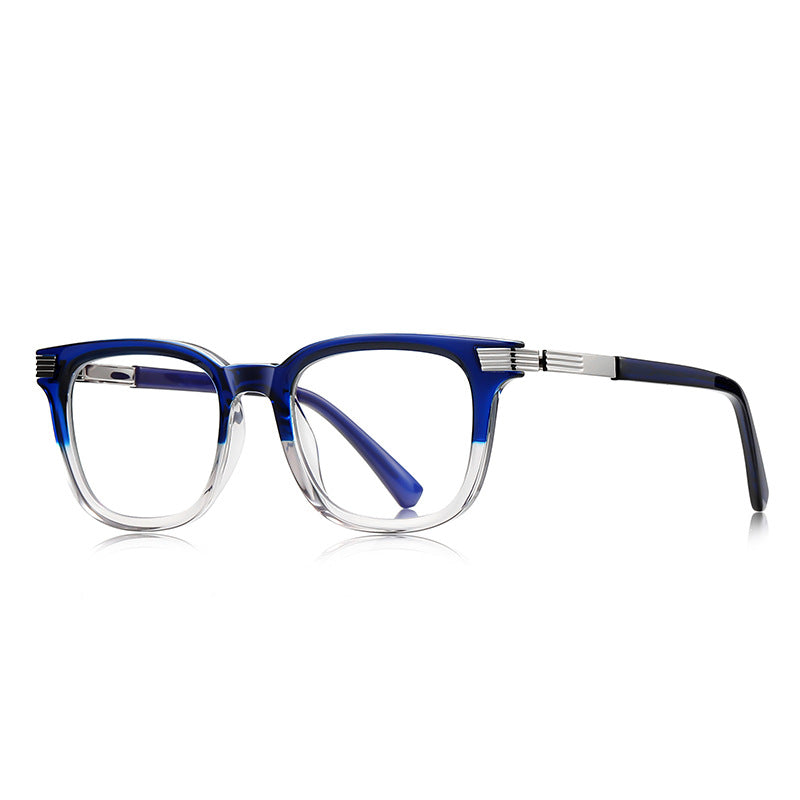 Ribbed Hinge Square Blue Light Blocking Glasses in Royal Blue Gradient with Silver Hinge