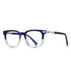 Ribbed Hinge Square Blue Light Blocking Glasses in Royal Blue Gradient with Silver Hinge
