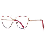 Enamel Rim Metal Cat Eye Blue Light Blocking Glasses in Rose Gold with Crimson Red Enamel Rim