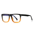 Oversized Square Flat-Top Acetate Blue Light Blocking Glasses in Black-Amber Gradient