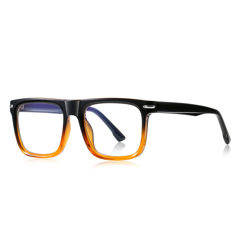 Oversized Square Flat-Top Acetate Blue Light Blocking Glasses in Black-Amber Gradient