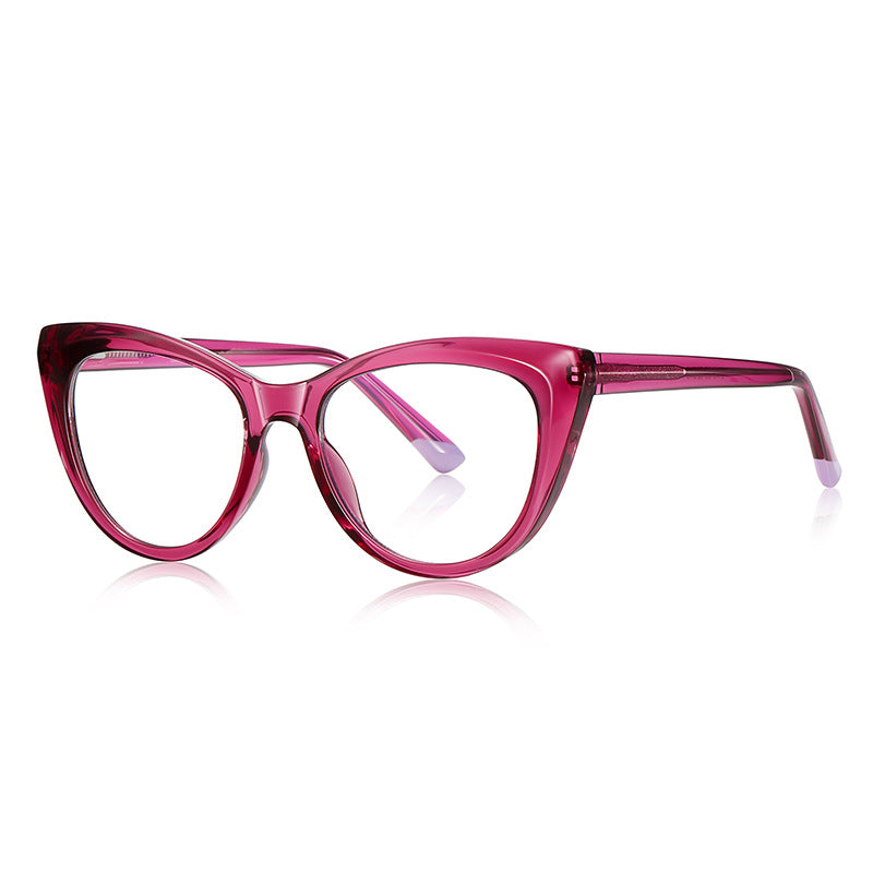 Contrast Tip Cat Eye Blue Light Blocking Glasses in Berry Red with Lavender Tips
