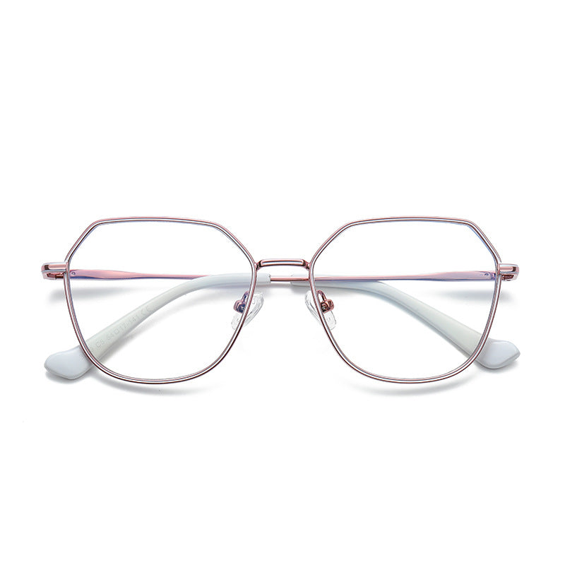 Enamel Rim Octagon Metal Blue Light Blocking Glasses in Silver & White