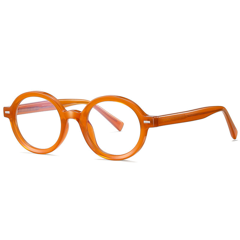 Thick Round Blue Light Blocking Glasses in Honey Amber