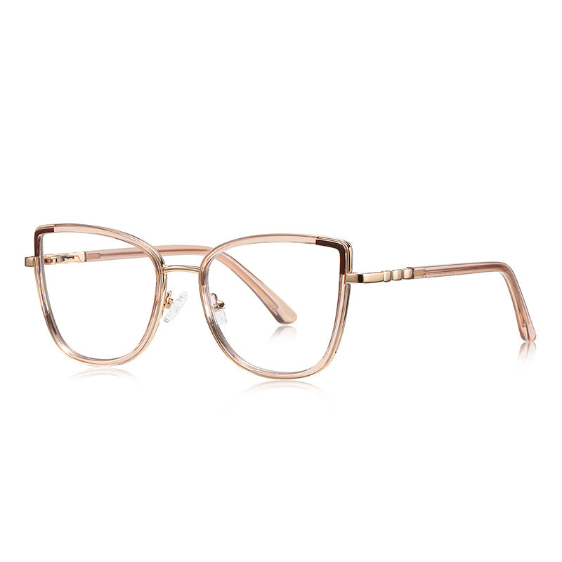 Chic Metal Cat Eye Blue Light Blocking Glasses in Peach Nude &amp; Rose Gold