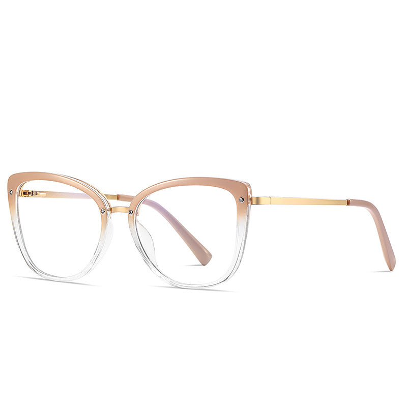 Gradient Metal Bridge Cat Eye Blue Light Blocking Glasses in Glossy Solid Black