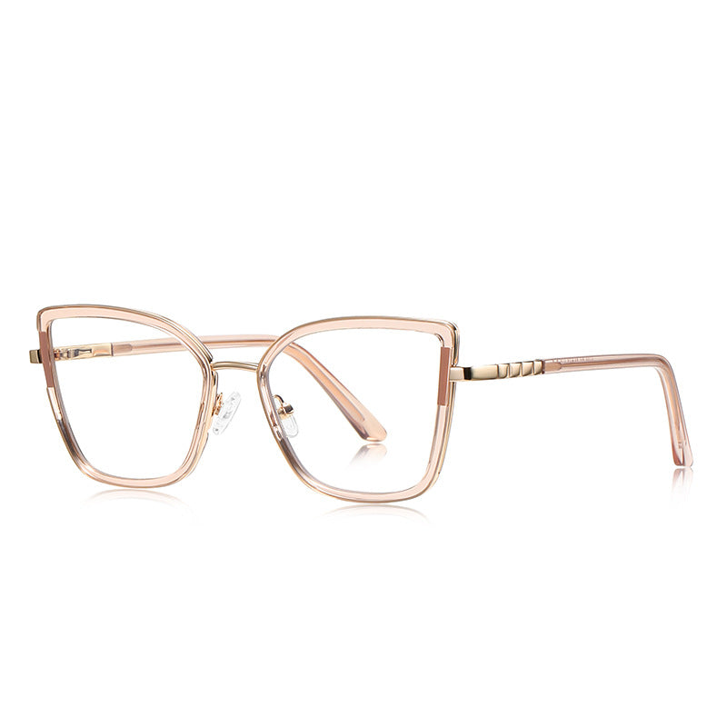 Segmented Temple Metal Square Blue Light Blocking Glasses in Rose Gold & Blush Pink