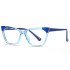 Two-Tone Wide Cat-Eye Acetate Spring Hinge Blue Light Blocking Glasses in Sky Blue-Cobalt
