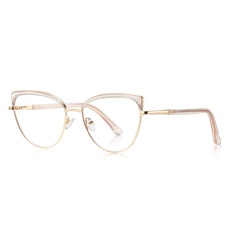 Brow Cap Metal Cat Eye Blue Light Blocking Glasses in Light Gold and Champagne Nude