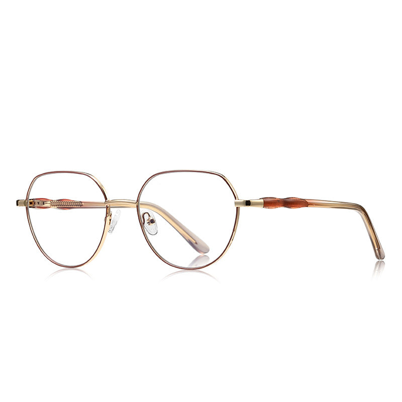 Bamboo Joint Geometric Round Blue Light Blocking Glasses in Rose Gold with Brown Tortoise Bamboo Temples