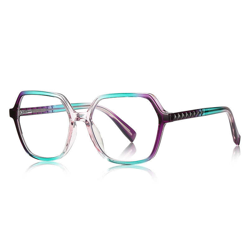 Pyramid Stud Hexagon Blue Light Blocking Glasses in Green to Plum Gradient