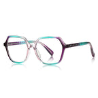 Pyramid Stud Hexagon Blue Light Blocking Glasses in Green to Plum Gradient
