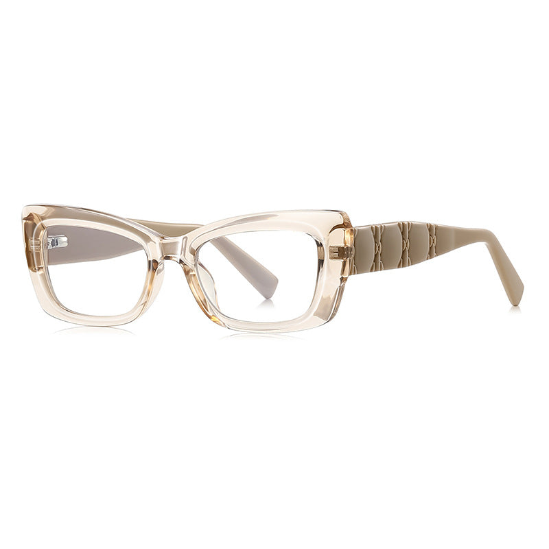 Quilted Temple Cat Eye Blue Light Blocking Glasses in Translucent Nude Champagne