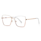 LENSVA Enamel Rim Metal Square Spring Hinge Glasses in Pearl White & Rose Gold