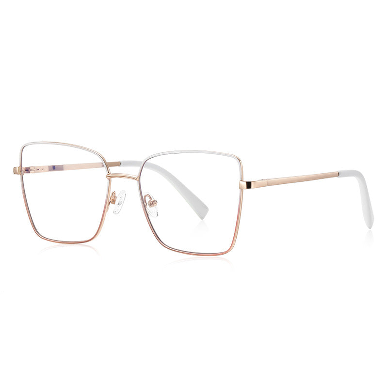 LENSVA Enamel Rim Metal Square Spring Hinge Glasses in Pearl White & Rose Gold