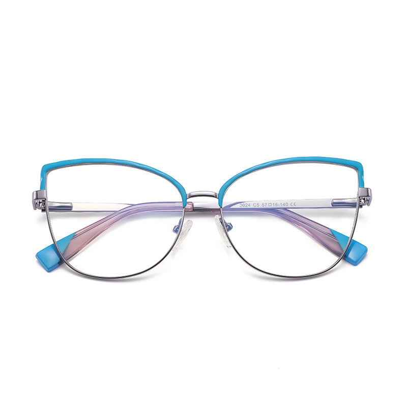 Bicolor Brow Butterfly Blue Light Blocking Glasses in Teal Blue & Lime Yellow