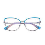 Bicolor Brow Butterfly Blue Light Blocking Glasses in Teal Blue & Lime Yellow