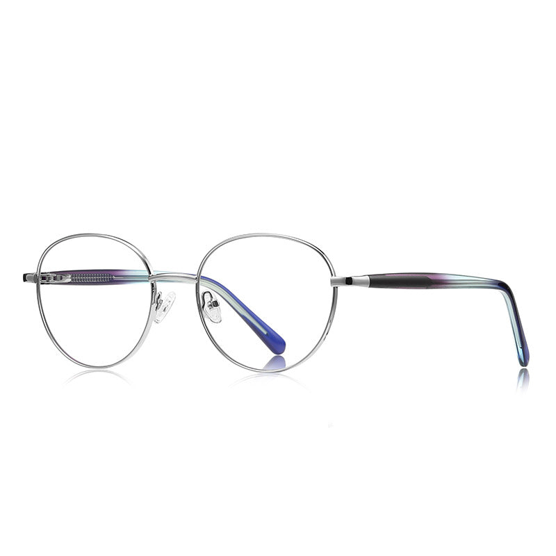 Filigree Metal Round Blue Light Blocking Glasses in Silver with Blue Gradient Temples