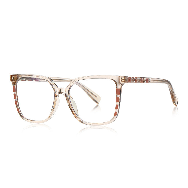 Pyramid Stud Square Blue Light Blocking Glasses in Champagne Tan