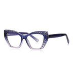 Trellis Cutout Cat Eye Blue Light Blocking Glasses in Royal Cobalt Blue to Clear Gradient