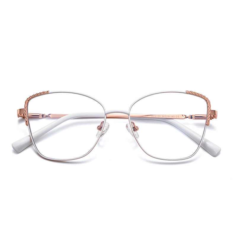 Twisted Rope Brow Butterfly Blue Light Blocking Glasses in White with Rose Gold Rope Brow