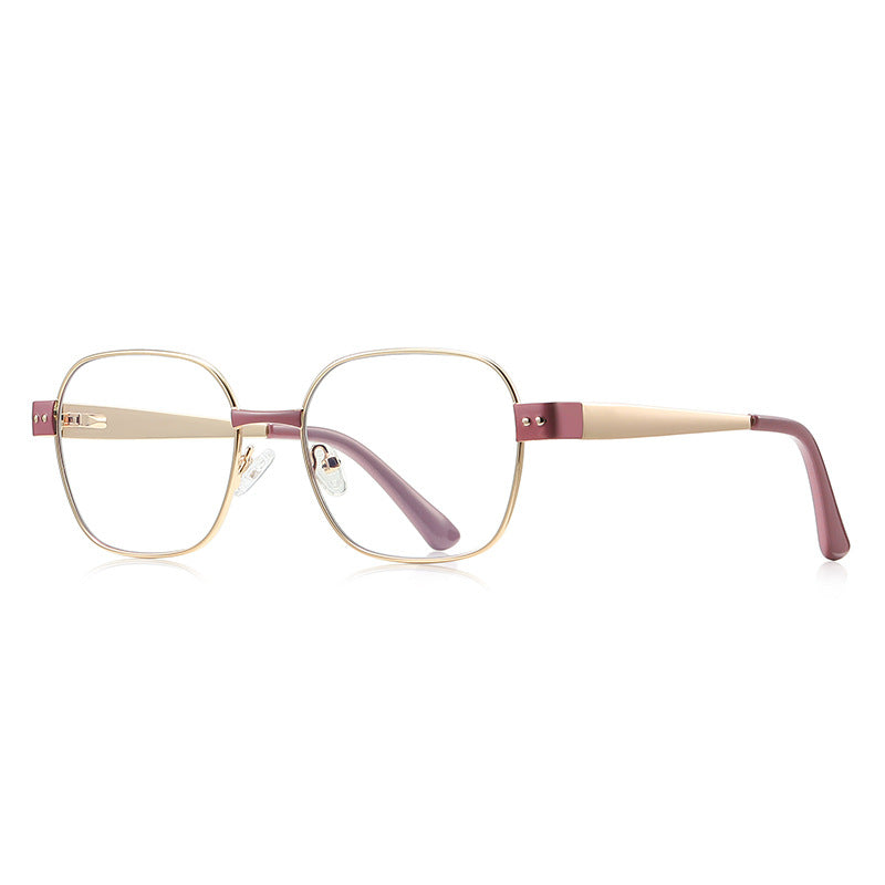 Enamel Accent Metal Square Blue Light Blocking Glasses in Gold & Berry
