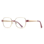 Enamel Accent Metal Square Blue Light Blocking Glasses in Gold & Berry