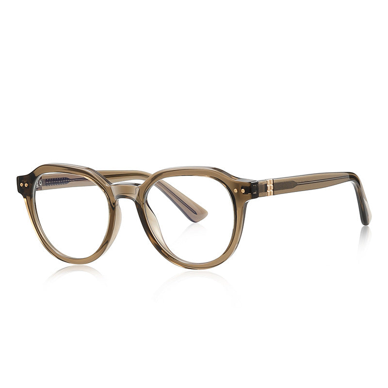 Rounded Pentagon Transparent Acetate Gold Hinge Blue Light Blocking Glasses in Khaki Olive
