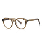 Rounded Pentagon Transparent Acetate Gold Hinge Blue Light Blocking Glasses in Khaki Olive