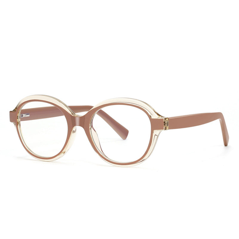 Layered Rim Round Blue Light Blocking Glasses in Caramel Nude and Clear
