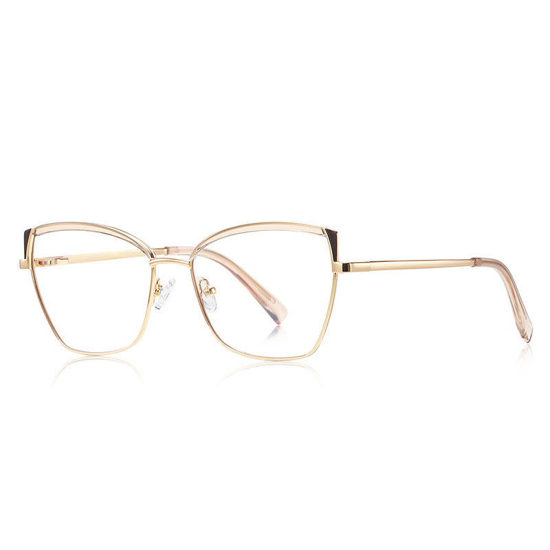 Triangle Wing Butterfly Blue Light Blocking Glasses in Gold with Tan Brow & Triangle Wingtips