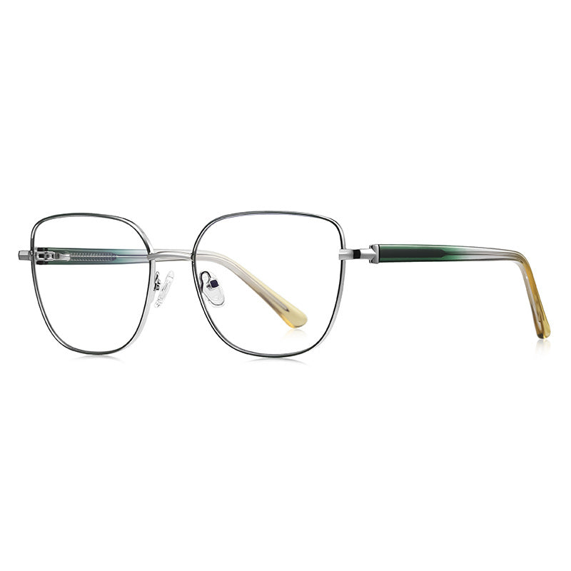 Enamel Rim Metal Square Blue Light Blocking Glasses in Silver with Green Temples