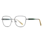 Enamel Rim Metal Square Blue Light Blocking Glasses in Silver with Green Temples