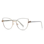 Hourglass Hinge Metal Cat Eye Blue Light Blocking Glasses in Silver Grey &amp; Gold