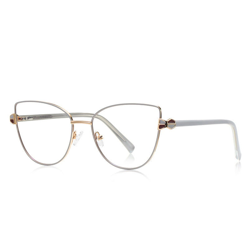 Hourglass Hinge Metal Cat Eye Blue Light Blocking Glasses in Silver Grey &amp; Gold