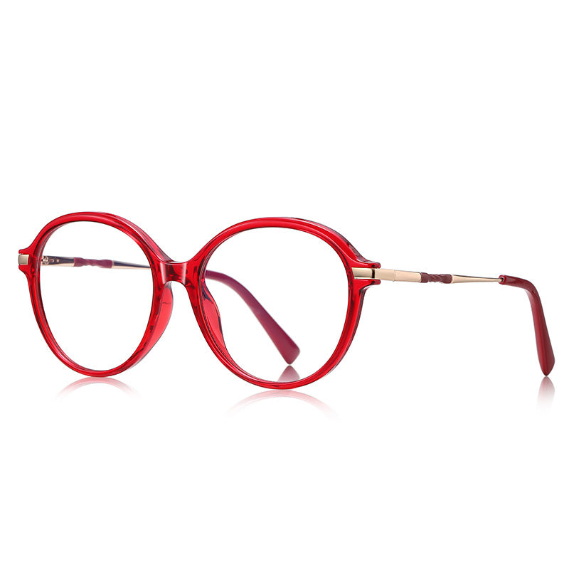 Twisted Temple Round Blue Light Blocking Glasses in Crimson Red & Gold