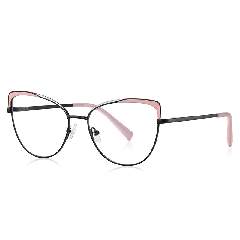 Striped Brow Butterfly Blue Light Blocking Glasses in Matte Black with Pink Striped Brow