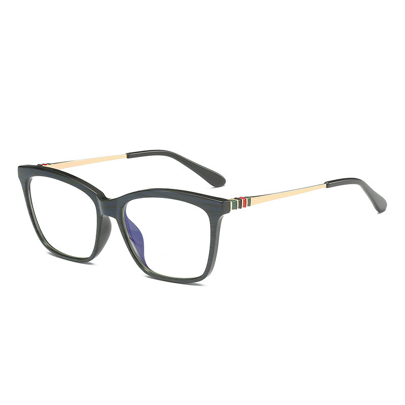 Striped Hinge Cat Eye Blue Light Blocking Glasses in Glossy Forest Green & Gold