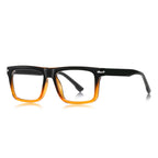 Wide Rectangular Flat Top Acetate Blue Light Blocking Glasses in Black Amber Gradient