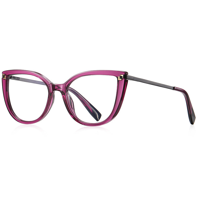 Two-Tone Metal Temple Cat Eye Blue Light Blocking Glasses in Wine & Gunmetal