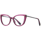 Two-Tone Metal Temple Cat Eye Blue Light Blocking Glasses in Wine & Gunmetal