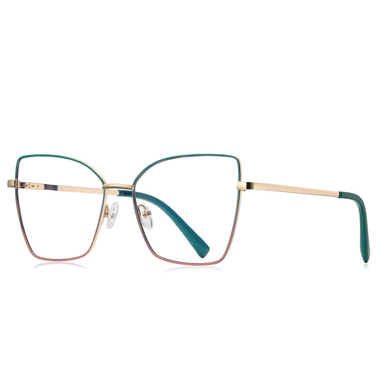 Gradient Rim Metal Butterfly Blue Light Blocking Glasses in Gold Metal with Emerald Green to Gold Gradient Rim