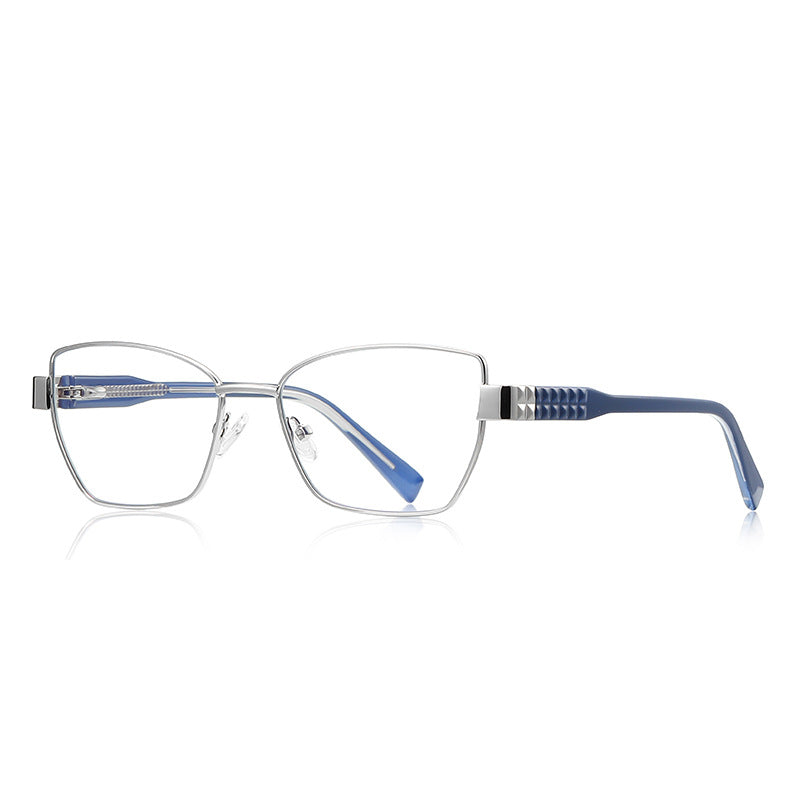 Pyramid Stud Butterfly Blue Light Blocking Glasses in Silver & Cobalt Blue
