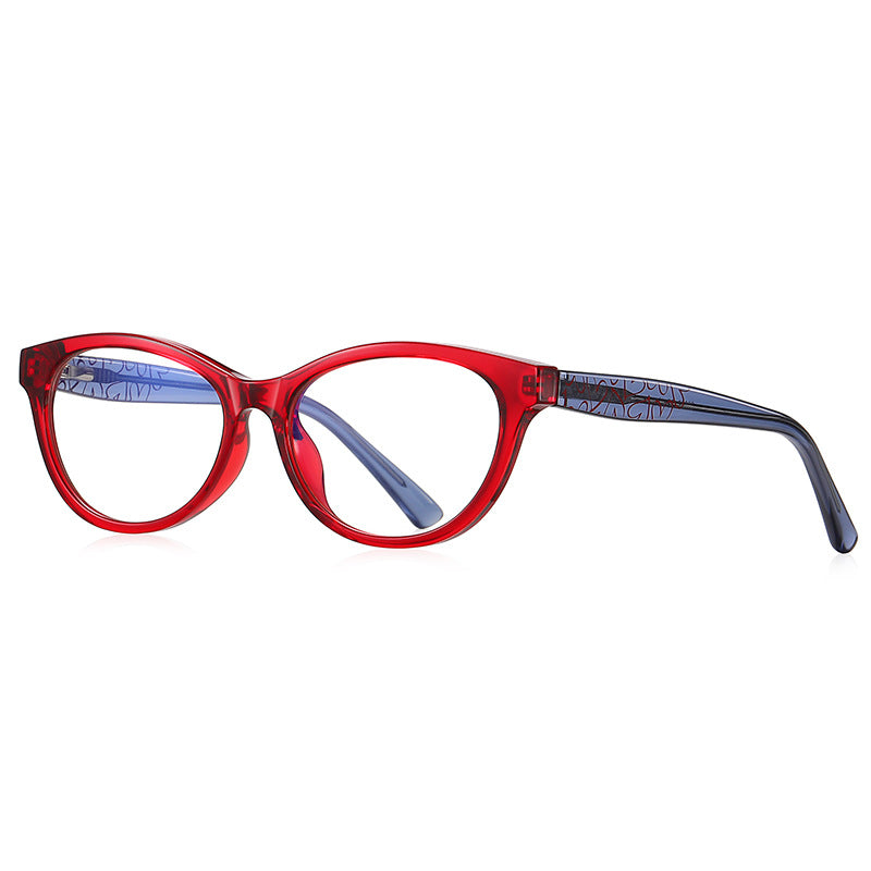 Graffiti Temple Cat Eye Blue Light Blocking Glasses in Crimson Red & Indigo