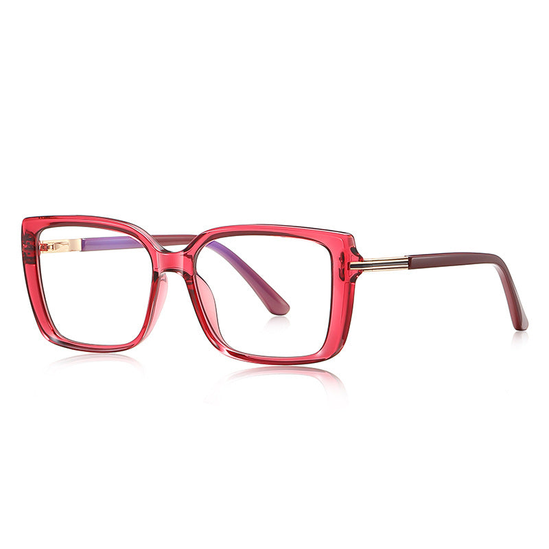 Gold Accent Square Blue Light Blocking Glasses in Crimson Red & Gold
