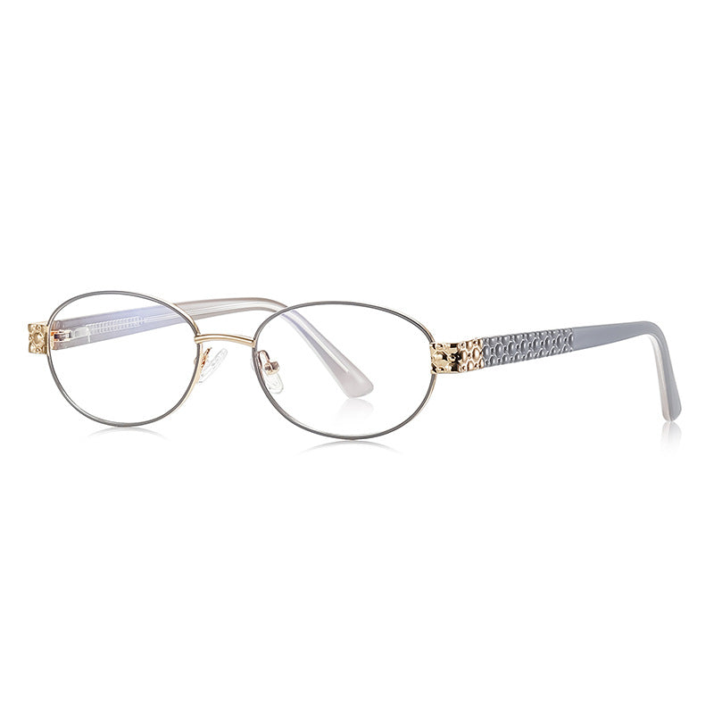 Filigree Metal Oval Blue Light Blocking Glasses in Lavender Grey &amp; Gold