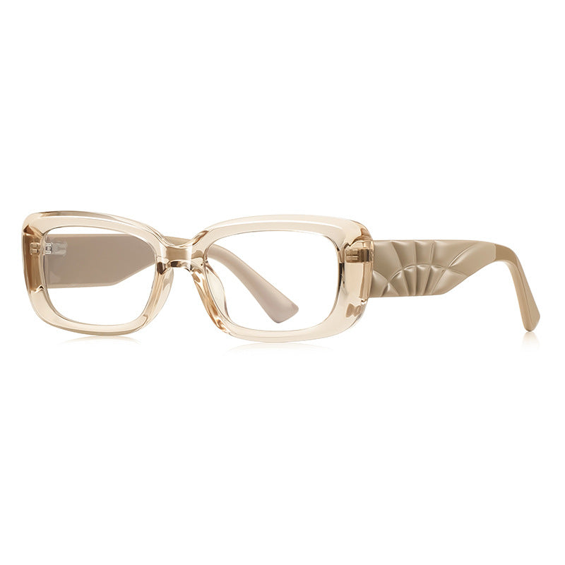 Fan Temple Rectangle Blue Light Blocking Glasses in Champagne Nude