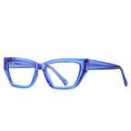 Angular Beveled Cat Eye Blue Light Blocking Glasses in Translucent Royal Cobalt Blue