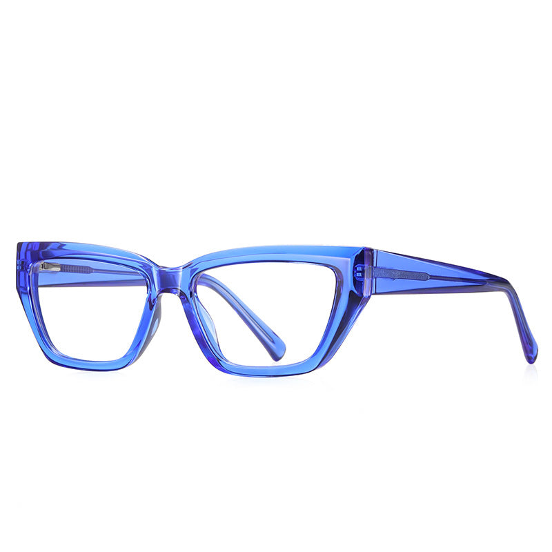 Angular Beveled Cat Eye Blue Light Blocking Glasses in Translucent Royal Cobalt Blue