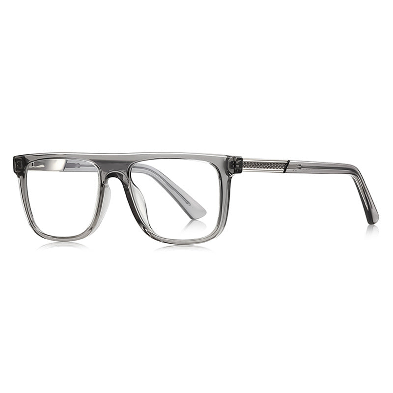 Knurled Band Flat Top Spring Hinge Blue Light Blocking Glasses in Translucent Smoke Grey